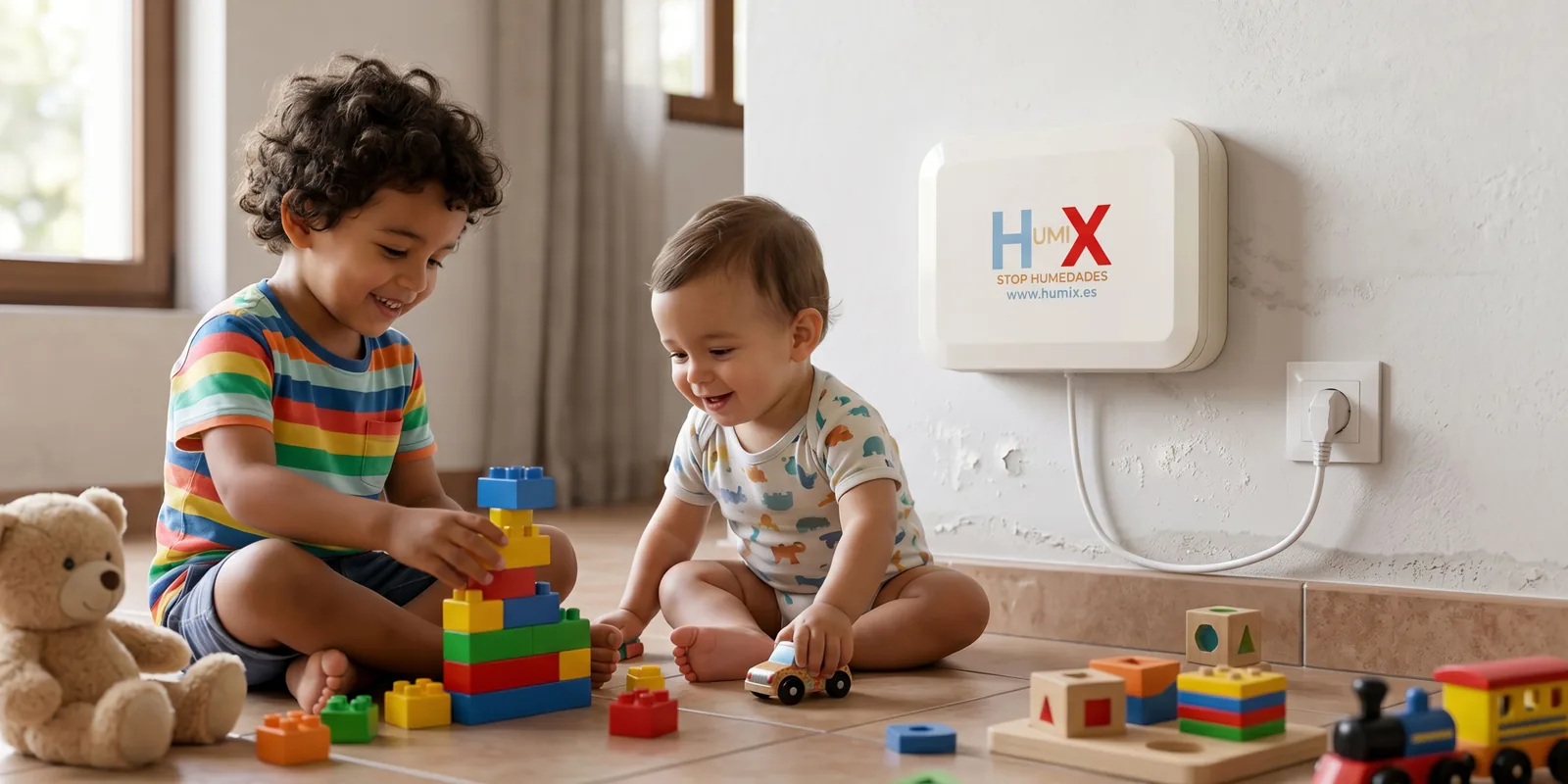Familia en casa con el equipo HUMIX contra la humedad en Malagón